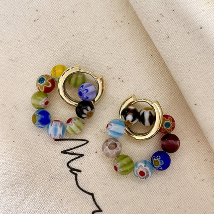 Aretes Aros De Cuentas De Cristal Sintético Multicolor, Estilo Fresco