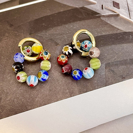 Aretes Aros De Cuentas De Cristal Sintético Multicolor, Estilo Fresco