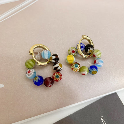 Aretes Aros De Cuentas De Cristal Sintético Multicolor, Estilo Fresco