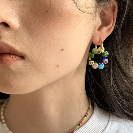 Aretes Aros De Cuentas De Cristal Sintético Multicolor, Estilo Fresco