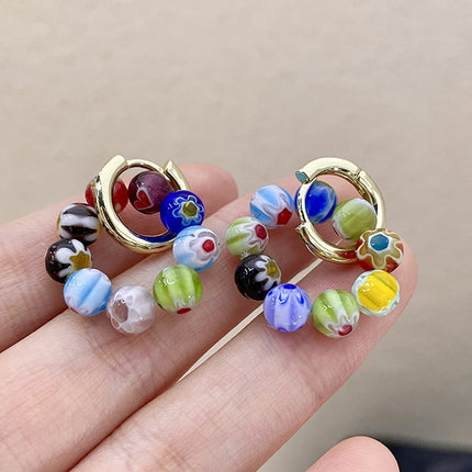 Aretes Aros De Cuentas De Cristal Sintético Multicolor, Estilo Fresco