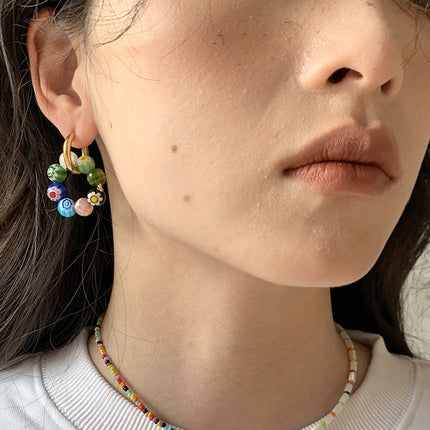 Aretes Aros De Cuentas De Cristal Sintético Multicolor, Estilo Fresco