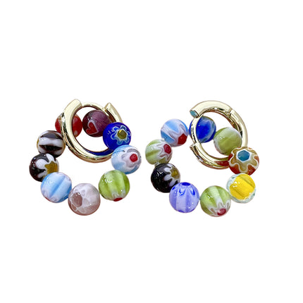 Aretes Aros De Cuentas De Cristal Sintético Multicolor, Estilo Fresco