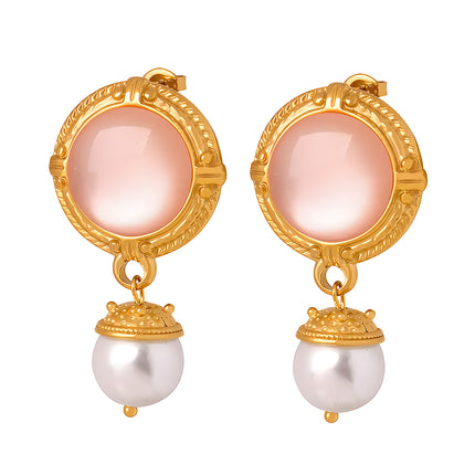 Aretes De Aleación Con Colgante De Perla Y Aro Grande, Diseño Versátil