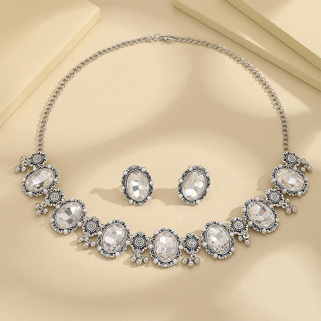 Collar Y Aretes De Aleación Con Diseño Geométrico Ovalado Lujoso