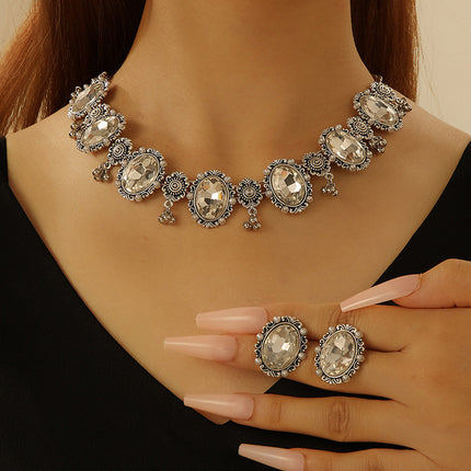 Collar Y Aretes De Aleación Con Diseño Geométrico Ovalado Lujoso