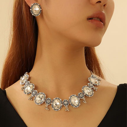 Collar Y Aretes De Aleación Con Diseño Geométrico Ovalado Lujoso