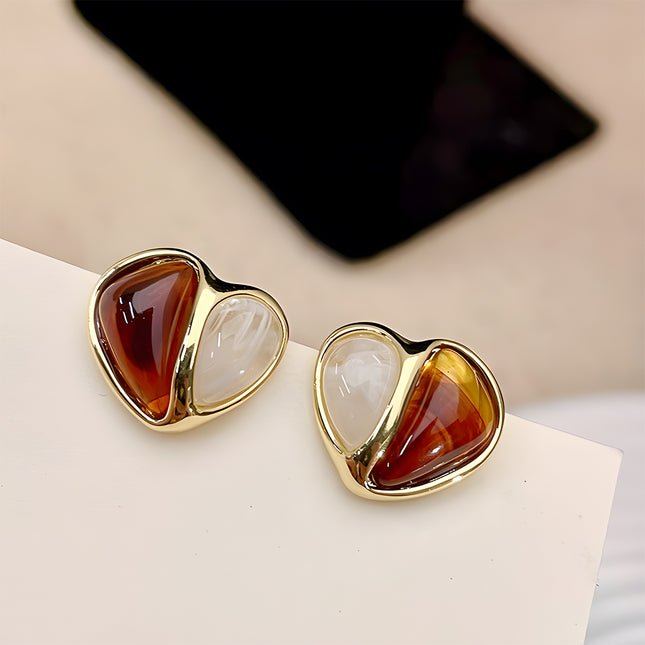 Aretes De Aleación Con Corazón Irregular En Colores Contrastantes