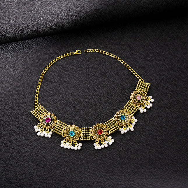 Conjunto De Collar, Aretes Y Anillo Con Zirconias Coloridas De Aleación