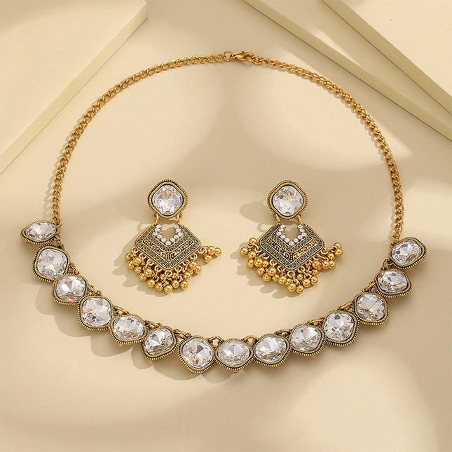 Collar Y Aretes De Aleación Dorada Con Incrustaciones De Zirconia Lujoso