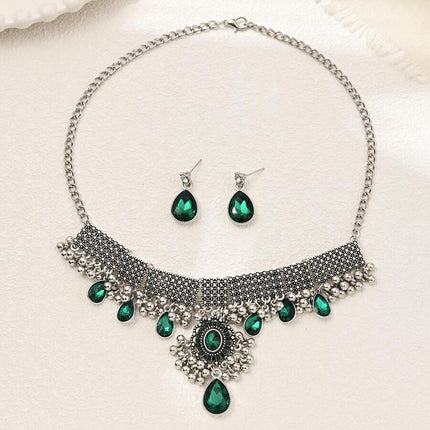 Collar Y Aretes De Aleación Conjunto De Joyería Con Zirconia Verde