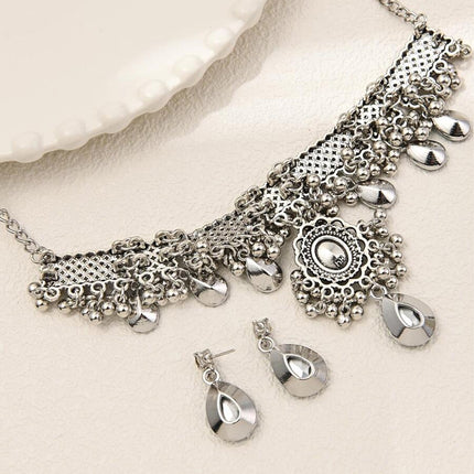Collar Y Aretes De Aleación Conjunto De Joyería Con Zirconia Verde
