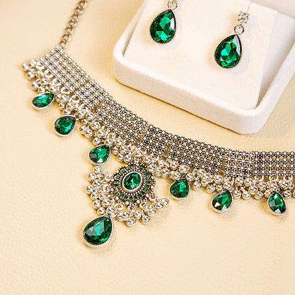 Collar Y Aretes De Aleación Conjunto De Joyería Con Zirconia Verde