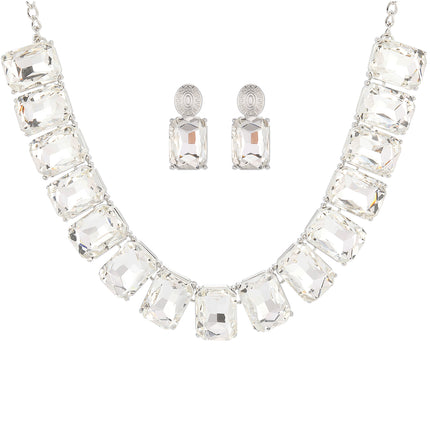 Conjunto De Collar Y Aretes Con Cristales Cuadrados De Aleación Para Novias Y Ceremonias