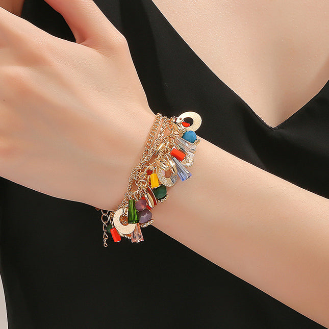 Pulsera Multicapa De Cristal De Vidrio Colorida, Estilo Bohemio Casual