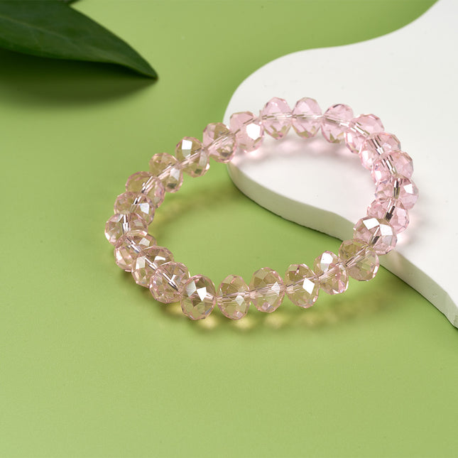 Pulsera De Mujer Con Cuentas De Cristal Rosa Artificial, Estilo Moderno