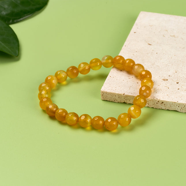 Pulsera De Cuentas De Ágata Amarilla, Estilo Simple Y Elegante