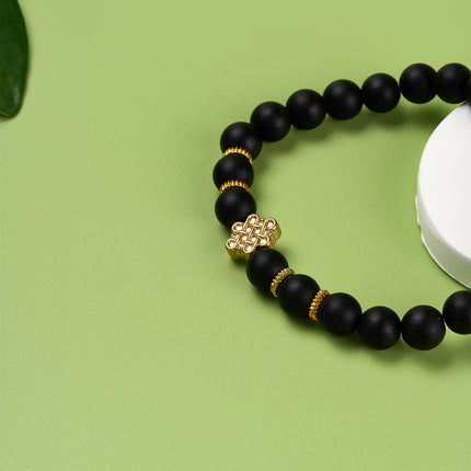 Pulsera De Cuentas Negras De Estilo Retro, Diseño Clásico