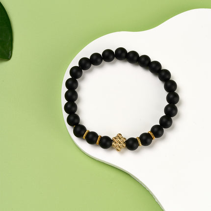 Pulsera De Cuentas Negras De Estilo Retro, Diseño Clásico