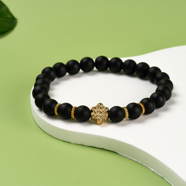 Pulsera De Cuentas Negras De Estilo Retro, Diseño Clásico