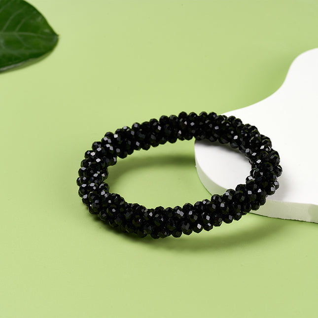 Pulsera De Cuentas De Cristal Negro, Estilo Atemporal Y Versátil