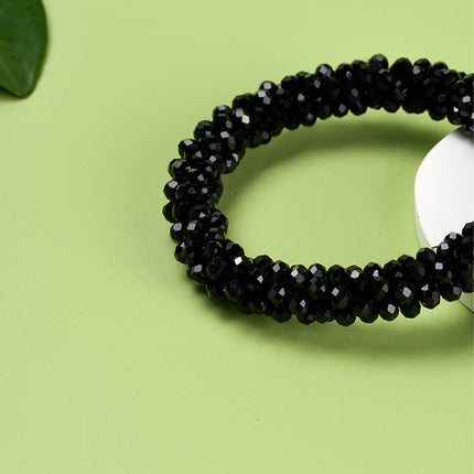 Pulsera De Cuentas De Cristal Negro, Estilo Atemporal Y Versátil