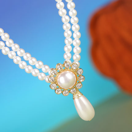 Collar De Perlas Francés Con Diamantes Lujo Leve De Moda De Estilo Palaciego