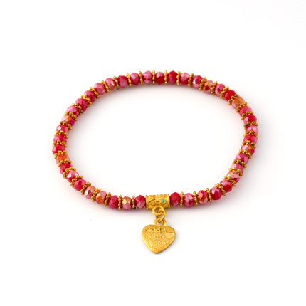 Pulsera De Cuentas De Cristal Facetado Con Dije De Corazón Dorado