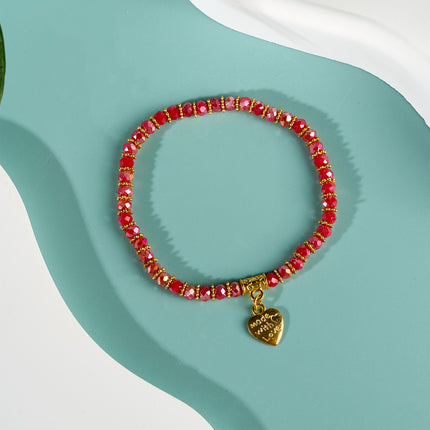 Pulsera De Cuentas De Cristal Facetado Con Dije De Corazón Dorado