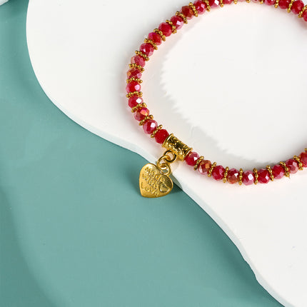 Pulsera De Cuentas De Cristal Facetado Con Dije De Corazón Dorado