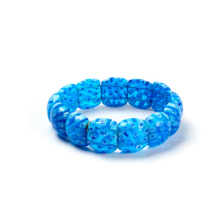 Pulsera De Cuentas Rectangulares Azul Facetado Con Diseño Elegante