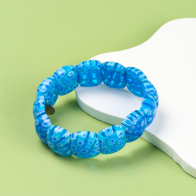 Pulsera De Cuentas Rectangulares Azul Facetado Con Diseño Elegante