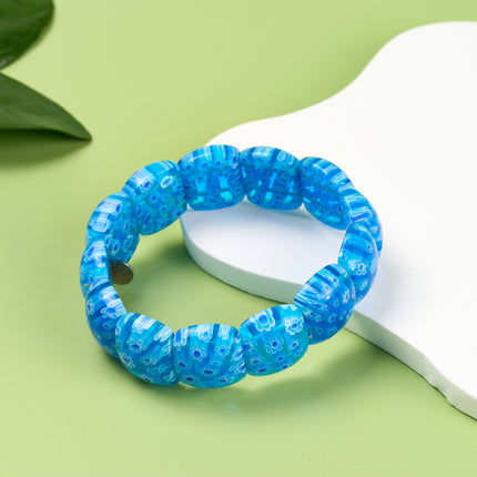 Pulsera De Cuentas Rectangulares Azul Facetado Con Diseño Elegante