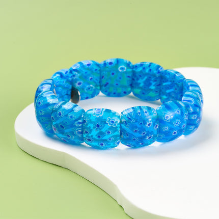 Pulsera De Cuentas Rectangulares Azul Facetado Con Diseño Elegante