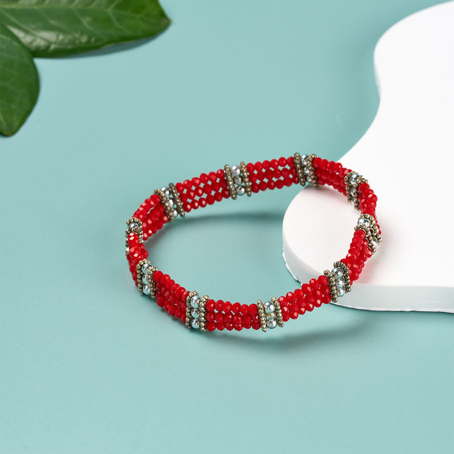 Pulsera Bohemia Multicapa Con Cuentas Rojas De Cristal Y En Aleación