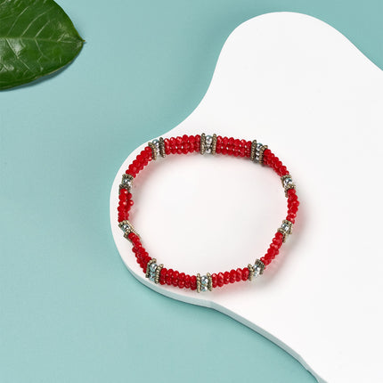 Pulsera Bohemia Multicapa Con Cuentas Rojas De Cristal Y En Aleación