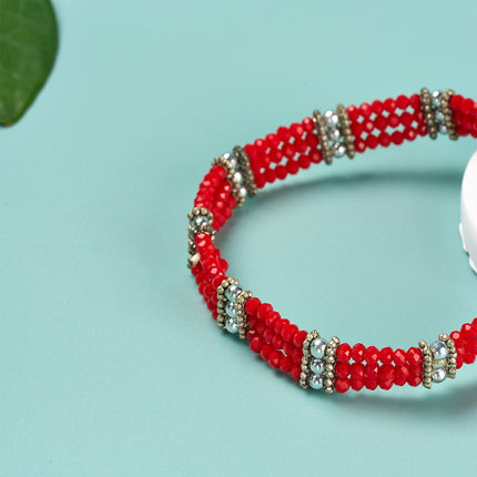 Pulsera Bohemia Multicapa Con Cuentas Rojas De Cristal Y En Aleación