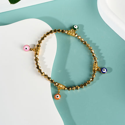Pulsera De Cuentas De Cristal Doradas Y Aleación Para Mujer