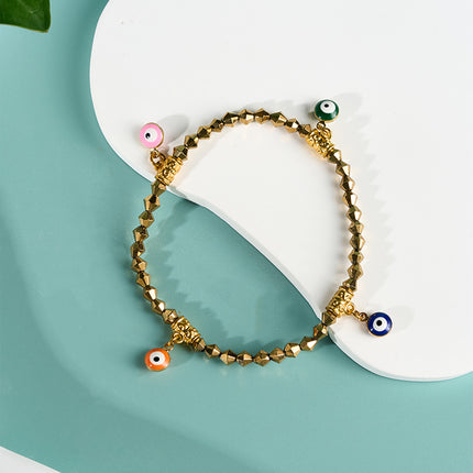 Pulsera De Cuentas De Cristal Doradas Y Aleación Para Mujer