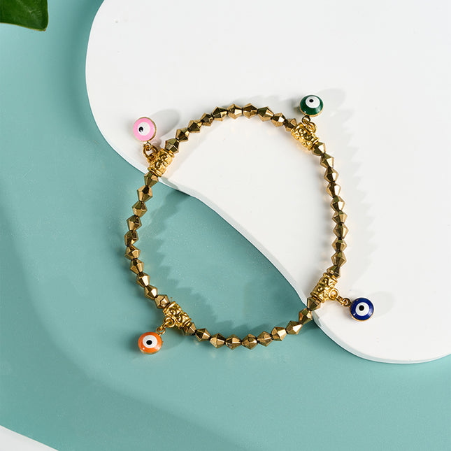 Pulsera De Cuentas De Cristal Doradas Y Aleación Para Mujer