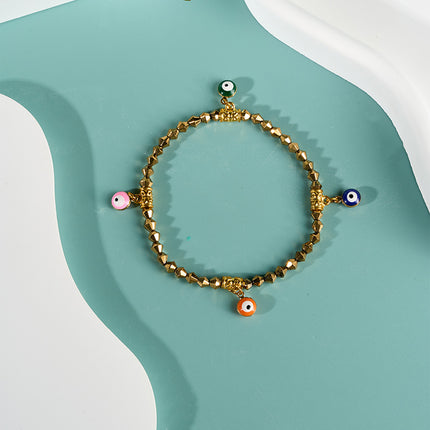Pulsera De Cuentas De Cristal Doradas Y Aleación Para Mujer