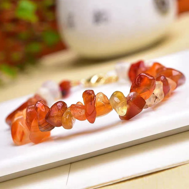 Pulsera Con Cuentas De Piedras Rojo Marrón Estilo Bosque Acero Inoxidable