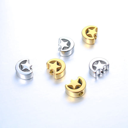 5 Piezas Cuentas De Acero Inoxidable Con Forma De Estrella Y Luna DIY