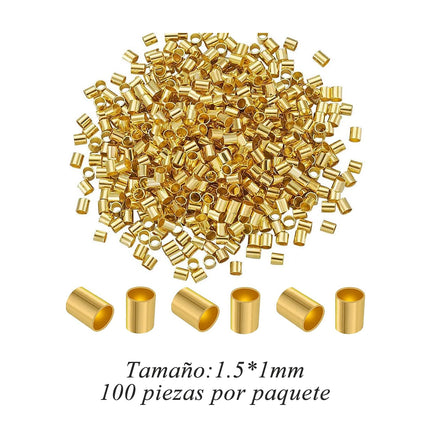 100 Piezas Cuentas Tubulares De Cobre Chapado En Oro 18K Para DIY