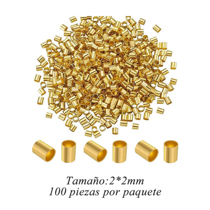 100 Piezas Cuentas Tubulares De Cobre Chapado En Oro 18K Para DIY