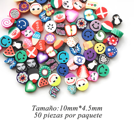 Cuentas De Arcilla Suave Frutas y Caritas Mixtas Para Collar 50 Piezas