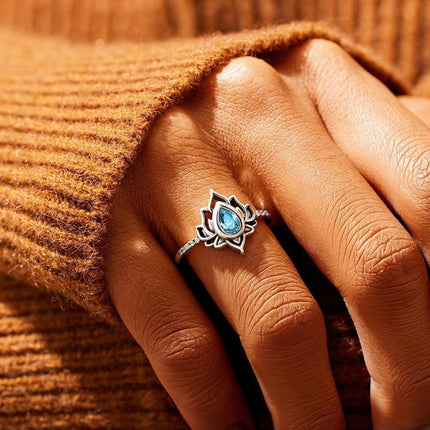 Anillo Con Diseño Minimalista De Moda Con Zirconia Y Diseño De Flor De Loto De Cobre