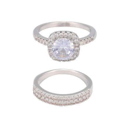 Anillos De Pareja Con Diseño Simple Y Diamantes De Cobre Chapado En Plata