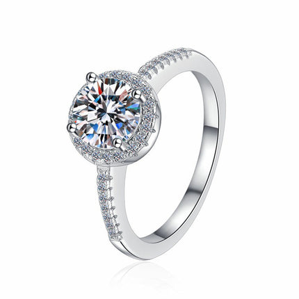 Anillo Con Diseño Geométrico Y Diamante Redondo De Plata 925