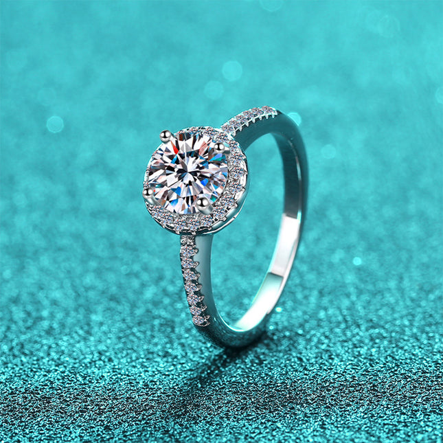 Anillo Con Diseño Geométrico Y Diamante Redondo De Plata 925